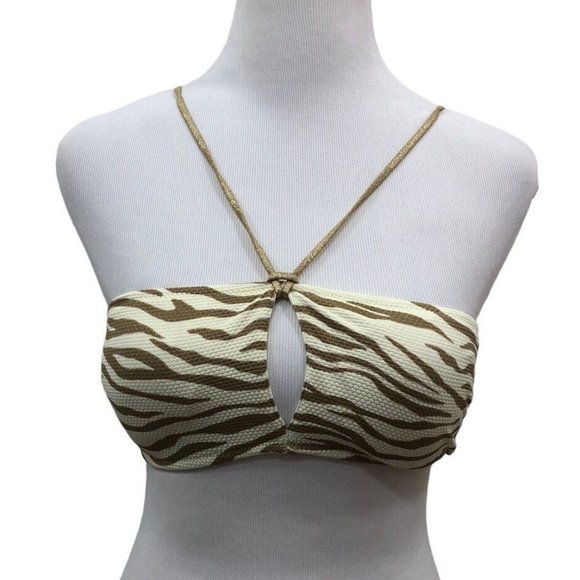 aerie Swim Aerie Bandeau Bikini Top Padded Swim Animal Zebra Print